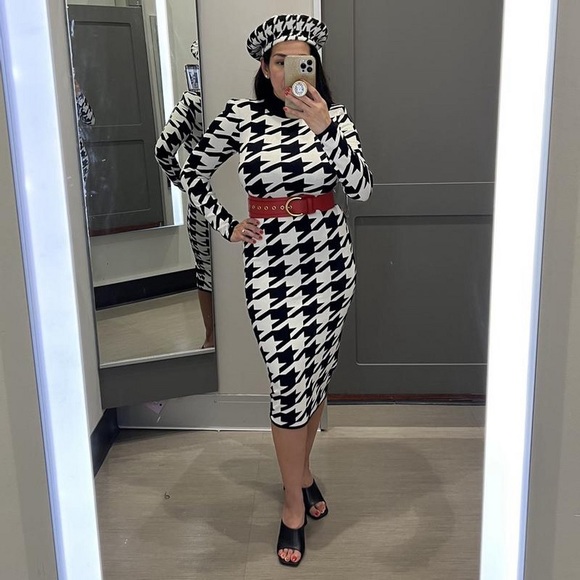 3X 🔖 SERGIO HUDSON x Target Houndstooth Sweater Midi Dress Black White - Picture 16 of 17